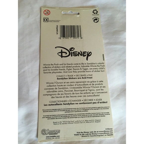 SANDYLION DISNEY WINNIE THE POOH PIGLET TIGGER EEYORE PICNIC STICKERS 2 Sheets - Picture 5 of 6